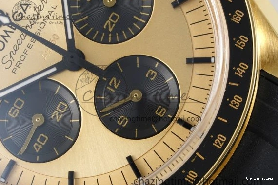 0327 TimelessDesign Speedmaster Moonwatch in Moonshine Gold YG RMF Best Edition YG Dial on Black Rubber Strap Manual Chrono 7834